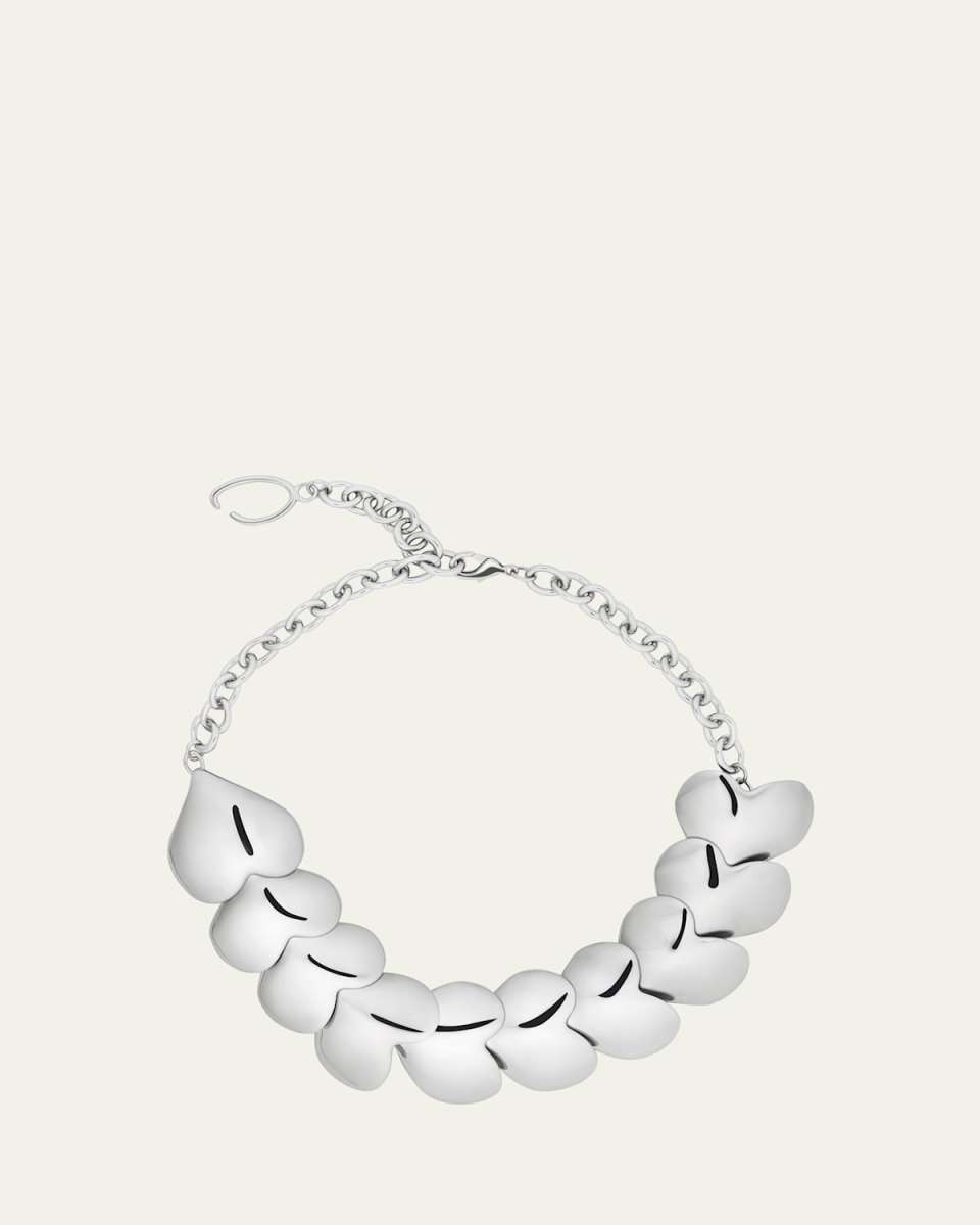 Smooth Hearts Oversized Necklace, Silver